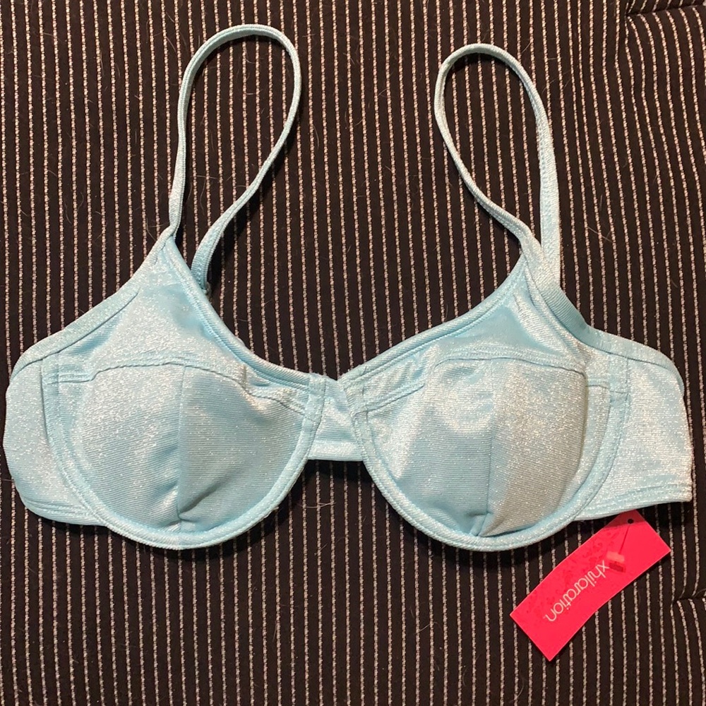 NWT Light Blue Metallic Bikini Top - L